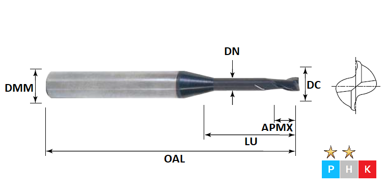 0.8mm 2 Flute (6mm Effective Length) Rib Processing Pulsar Carbide Slot Drill